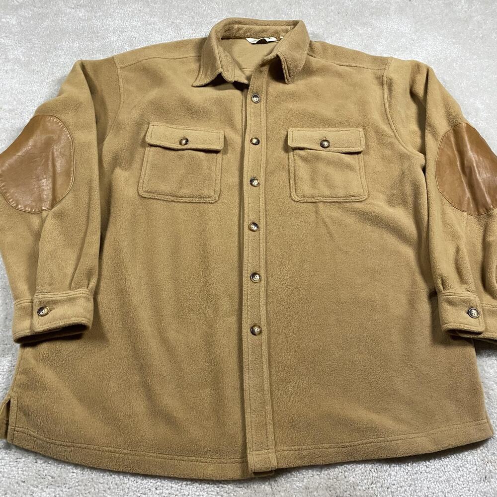 Orvis Jacket Mens XL Brown Fleece Button Front Elbow Patch Field Casual Outdoor